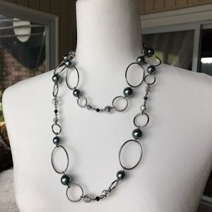 Silver Circle and Gem Necklace